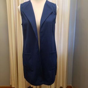Joan Rivers Open Front Long Vest w/ Pockets Navy XXS